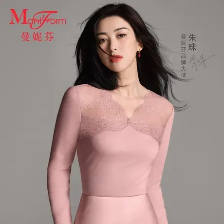 【朱珠同款】曼妮芬蕾丝花边暖衣含羊毛暖裤秋衣秋裤前腹膝盖双层图片