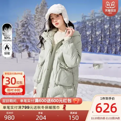 香影连帽立领羽绒服女2023冬季新款设计感小众白鸭绒蓬松保暖外套商品大图