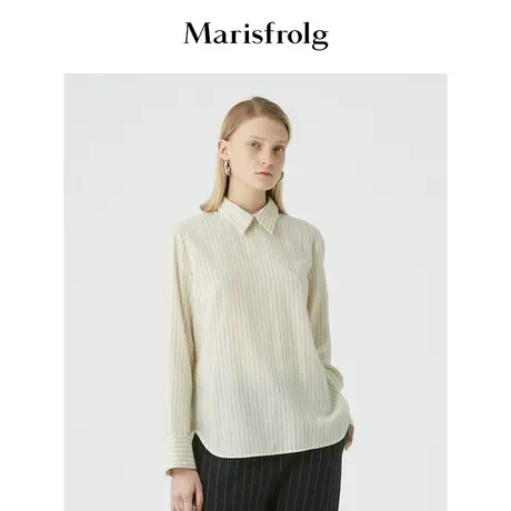 【言选好物】Marisfrolg/玛丝菲尔女装纯羊毛衬衫条纹职业OL上衣商品大图