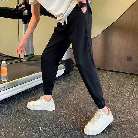 2023新款束腿卫裤潮牌运动小脚裤春秋季男裤纯色哈伦裤休闲裤子图片