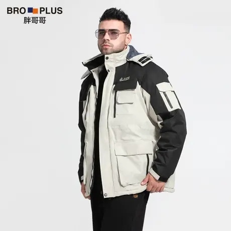 胖哥哥大码外套男士棉服加绒厚款连帽时尚潮加肥加大男装上衣冬季图片