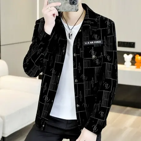 高端格子夹克男士2023春秋季新款潮牌翻领休闲男装轻熟风痞帅外套商品大图