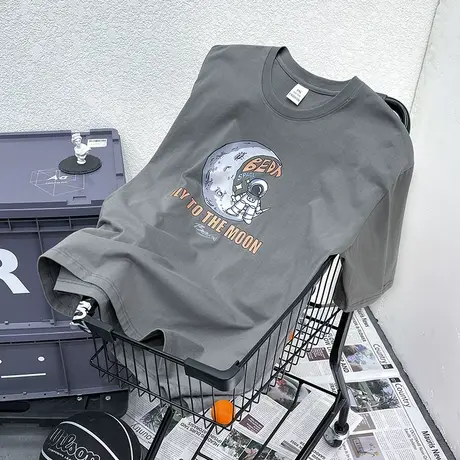 短袖t恤男士夏季休闲宽松港风半袖男款青少年印花潮牌体恤上衣服商品大图