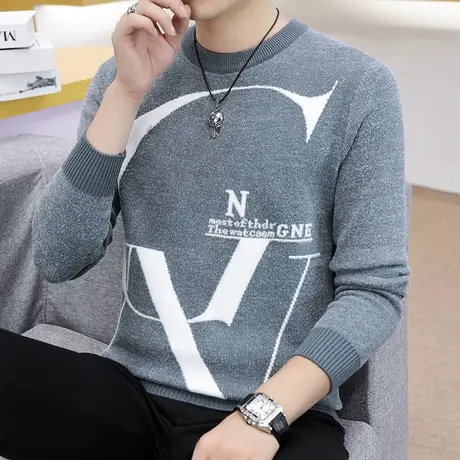 秋冬季毛衣男士加绒加厚韩版潮流针织衫冬装上衣服保暖针织打底衫商品大图