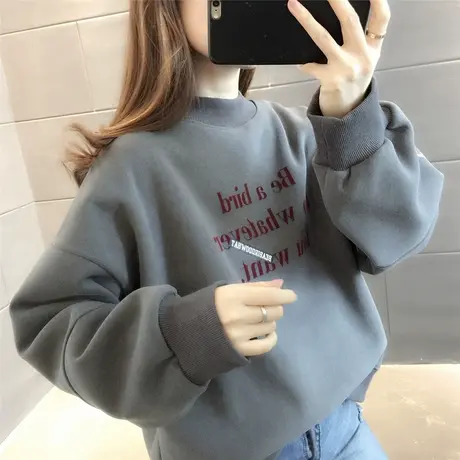 半高领字母印花卫衣女加绒加厚上衣潮百搭秋冬装新款女装潮流ins图片