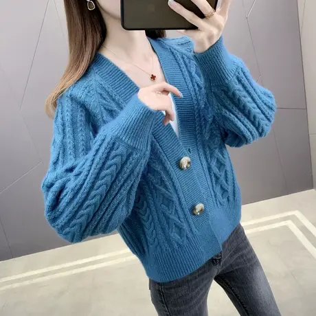 女士春款外搭V领针织衫开衫2025新款爆款韩版宽松短款毛衣外套女图片