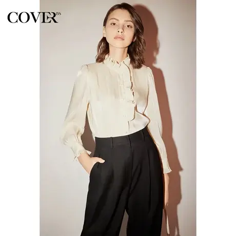 COVER秋季荷叶边蝴蝶纱琉璃光感衬衫图片