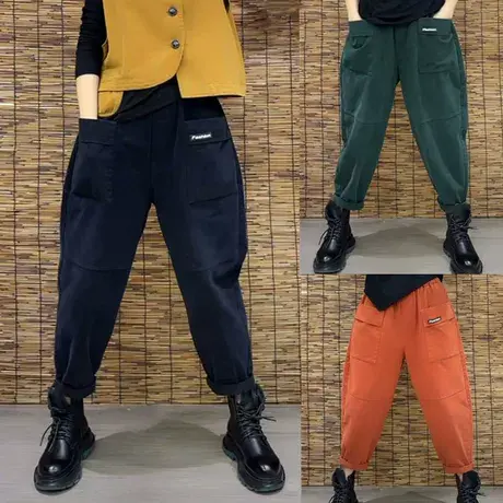 欧洲站休闲裤女2023春秋新款磨毛九分裤宽松百搭小个子束脚哈伦裤商品大图