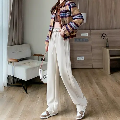 白色阔腿香蕉裤女秋冬新款高腰宽松百搭显瘦休闲直筒拖地运动裤子图片