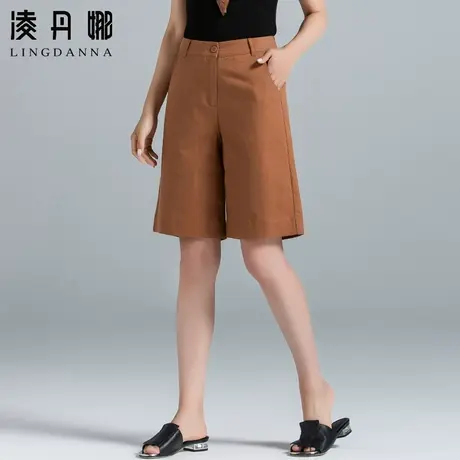女士亚麻五分裤女宽松高腰阔腿中裤5分女裤夏季薄款直筒棉麻短裤商品大图