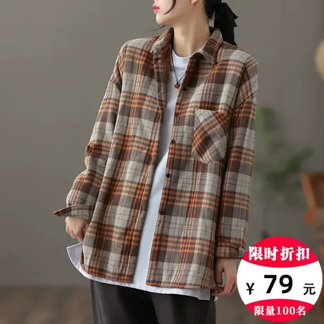 dza 复古加厚加绒长袖衬衣女士秋冬内搭打底上衣宽松短款衬衫外套图片
