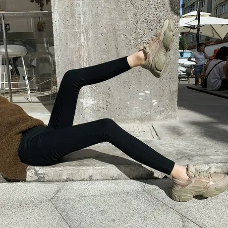 魔术黑色打底裤女裤外穿春秋薄款2024新款小脚显瘦九分高腰小黑裤商品大图