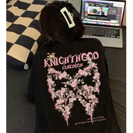 hiphop大码薄款无帽情侣卫衣女早秋ins国潮复古宽松美式外套上衣商品大图