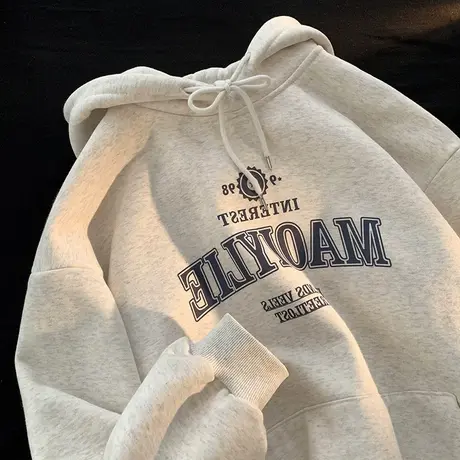 秋冬bf慵懒风连帽灰色卫衣女ulzzang大码潮牌ins加绒宽松外套上衣商品大图