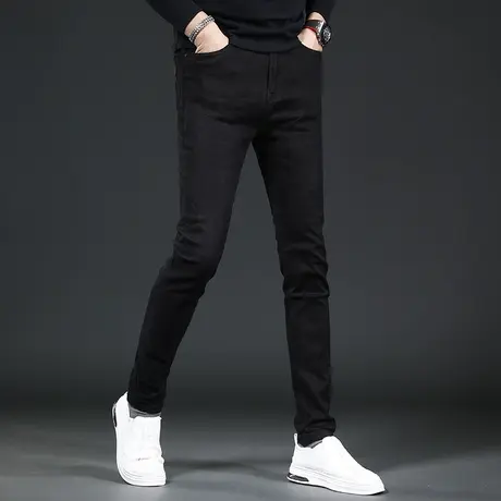 黑色牛仔裤男款秋冬厚款修身小脚2022年新款弹力百搭显瘦男士裤子商品大图