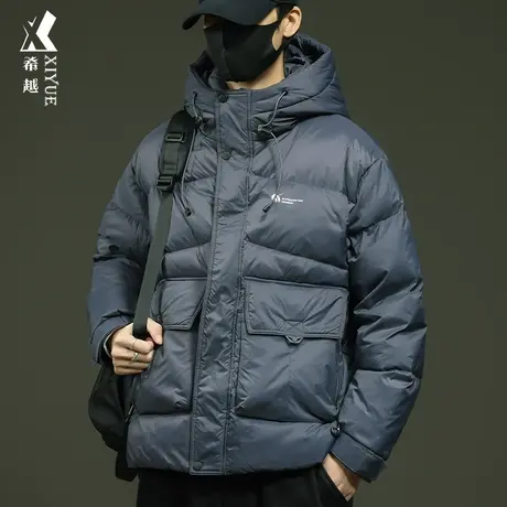 新国标鸭绒连帽羽绒服男冬季新款潮牌男士宽松大码外套保暖面包服商品大图