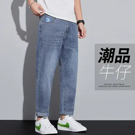2024新款男士高端水洗九分休闲牛仔裤夏季薄款新塘日系港风男裤子图片
