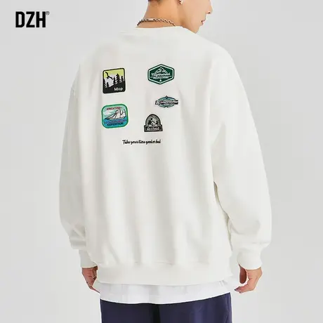 男士白色重磅卫衣男美式秋季圆领潮牌男装2023新款长袖上衣打底衫商品大图