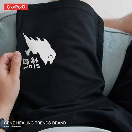 悦游 修猫修勾 短裤纯棉透气凉爽中裤男潮ins夏季宽松休闲裤商品大图