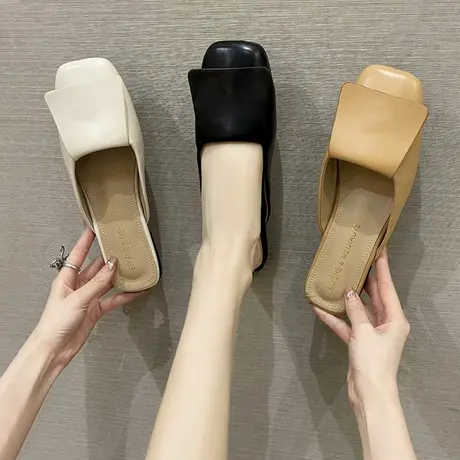 设计感包头半拖鞋女外穿2023年春夏新款小众方头穆勒复古懒人凉拖商品大图