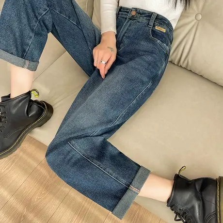 九分哈伦牛仔裤女2024年秋冬季高腰显瘦遮跨小个子直筒萝卜老爹裤图片