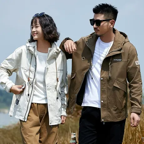 秋冬季户外防风情侣工装连帽冲锋衣外套2024新款男士潮牌美式夹克商品大图