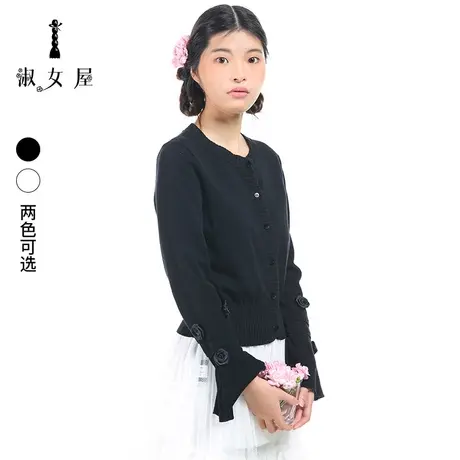 淑女屋旗舰店官网正品圆领修身气质山茶花纯棉冬季毛衣开衫外套女商品大图
