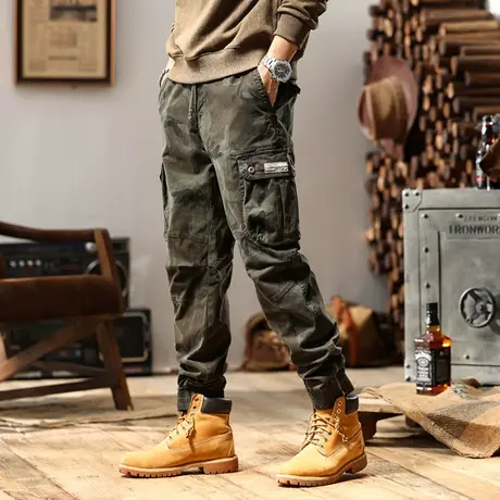 裤子男款时尚潮流美式复古束脚工装裤男户外宽松迷彩男裤休闲男装商品大图