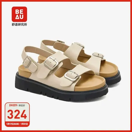 BEAU防水沙滩凉鞋女款2023新款厚底勃肯鞋女白色罗马凉鞋女外穿图片