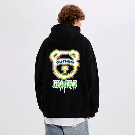 Nuthink欧美潮牌ins小熊卫衣男连帽中性风高街宽松加绒加厚情侣装商品大图