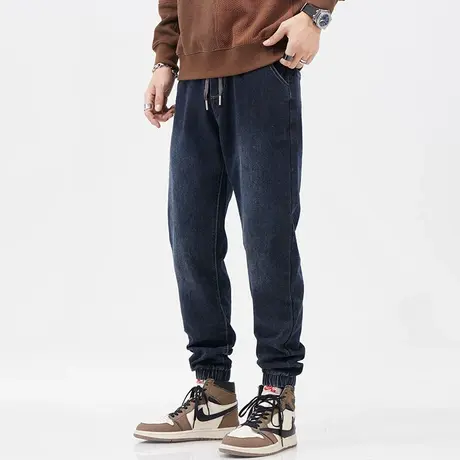 美式高街牛仔裤百搭秋款时尚牛仔裤松紧腰束脚牛仔裤子男款潮流男商品大图