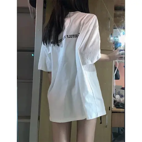 重磅纯棉白色短袖t恤女ins夏季宽松oversize潮牌美式高街半袖上衣商品大图