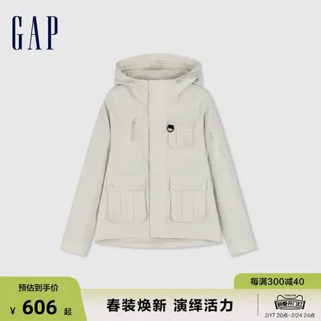 Gap女装2024春季新款logo宽松口袋工装风连帽长袖夹克外套874449图片