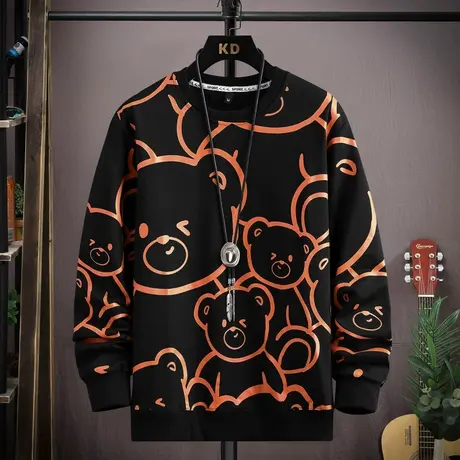 纯棉长袖t恤男士秋季新款潮流薄款宽松打底衫上衣服男装圆领卫衣商品大图