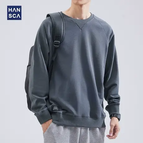 hansca无帽加绒加厚圆领卫衣男春秋冬款潮牌宽松套头长袖打底衫男商品大图