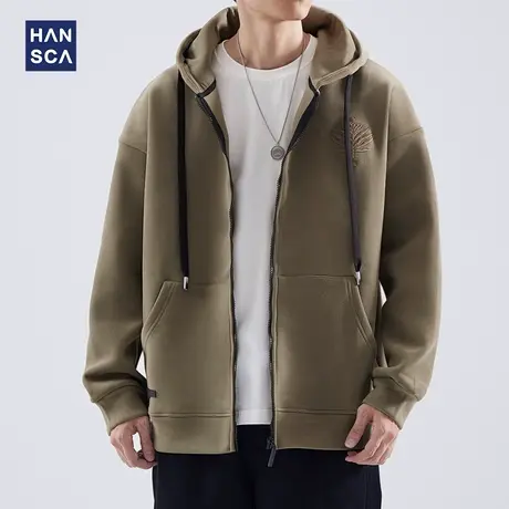 hansca连帽开衫卫衣男士秋季重磅美式高街青少年宽松休闲秋装外套商品大图
