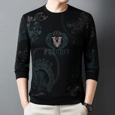 2024卫衣男春秋季潮牌宽松衣服男青少年国潮印花打底衫图片