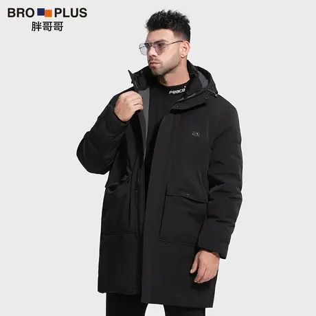胖哥哥大码羽绒服男中长款白鸭绒保暖连帽男士外套风衣加肥加大厚图片
