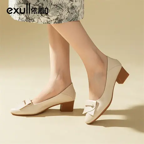 依思q高跟鞋女2023秋冬新款不累脚粗跟法式设计感女鞋子尖头单鞋图片