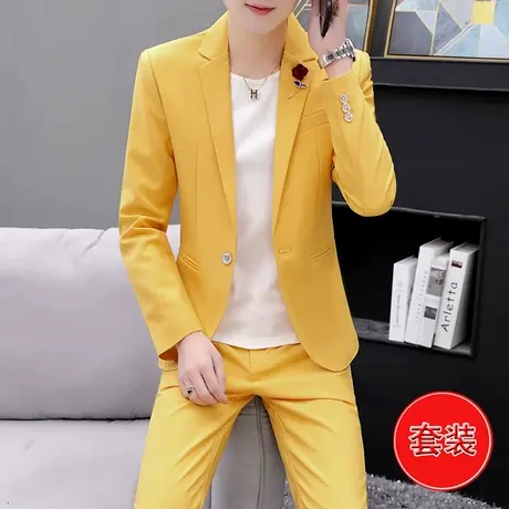 西服套装男士春秋季潮流时尚一套装ins韩版痞帅气修身小西装外套图片