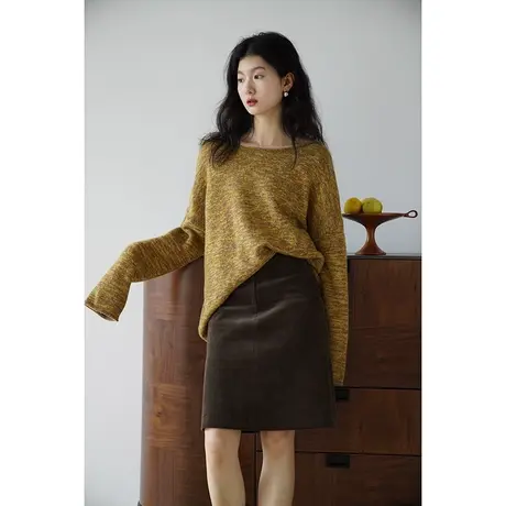 嘉茱莉2023秋季新款圆领针织毛衣外套女套头毛衣小众设计感针织衫商品大图