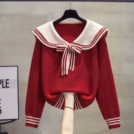 娃娃领毛衣女套头2023秋装新款宽松上衣外穿针织衫内搭厚打底衫潮图片