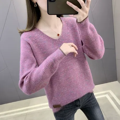 秋装2023年新款毛衣女宽松外穿V领套头针织打底衫女内搭洋气上衣商品大图