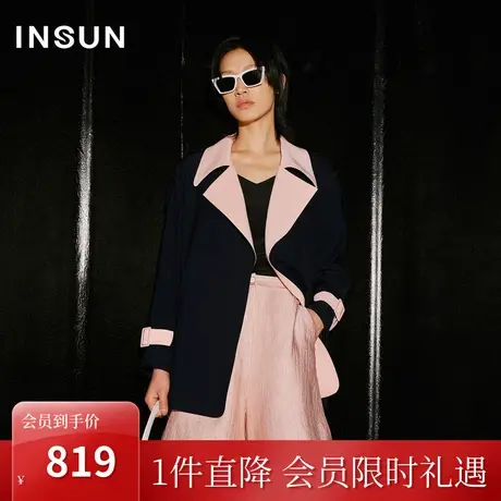 恩裳COVER2023秋季新款法式撞色翻驳领设计飒美短风衣美拉德外套图片