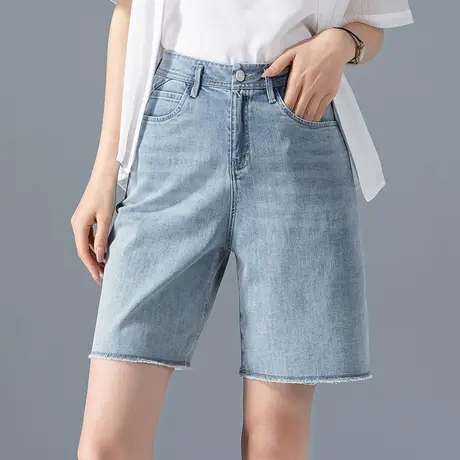 高腰五分牛仔短裤女2023年新款夏季薄款直筒a字中裤阔腿5分裤女夏商品大图