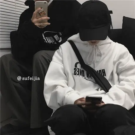 ulzzang卫衣女秋冬宽松韩版潮ins上衣bf慵懒风加绒加厚情侣装外套商品大图