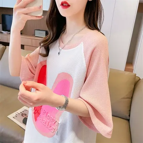 小众设计感短袖t恤女夏季2023新款韩版宽松大码撞色插肩袖上衣服图片