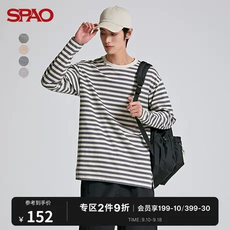 SPAO男士T恤秋冬季韩国同款时尚条纹宽松圆领长袖T恤SPLSC38U01商品大图