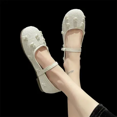 晚晚风平底单鞋女2023年春季新款圆头玛丽珍鞋浅口软底仙女豆豆鞋商品大图