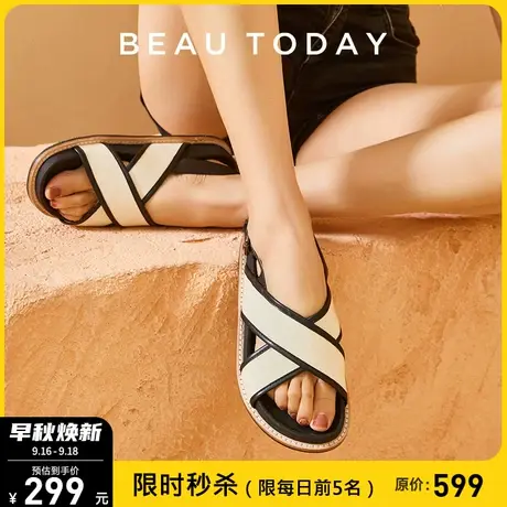 BeauToday厚底凉鞋女夏季新款时尚法式海边BT交叉帆布拖鞋凉拖商品大图